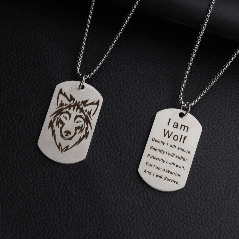 Stainless Steel Men's Simple Double-sided Wolf Head Titanium Steel Necklace